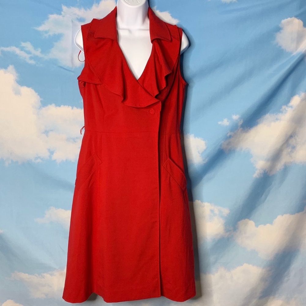 Sandra Darren- Red Button Up Wrap Around Dress 8 - image 4